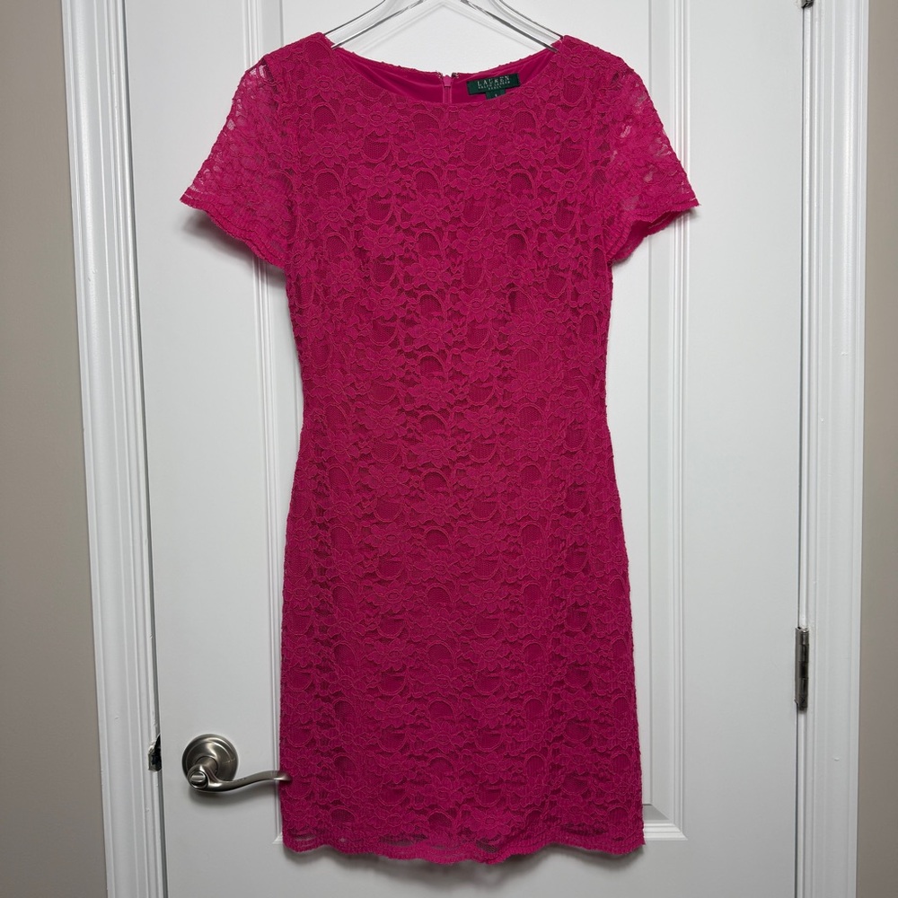Lauren Ralph Lauren Pink Lace Sheath Dress | Size 6 | EUC